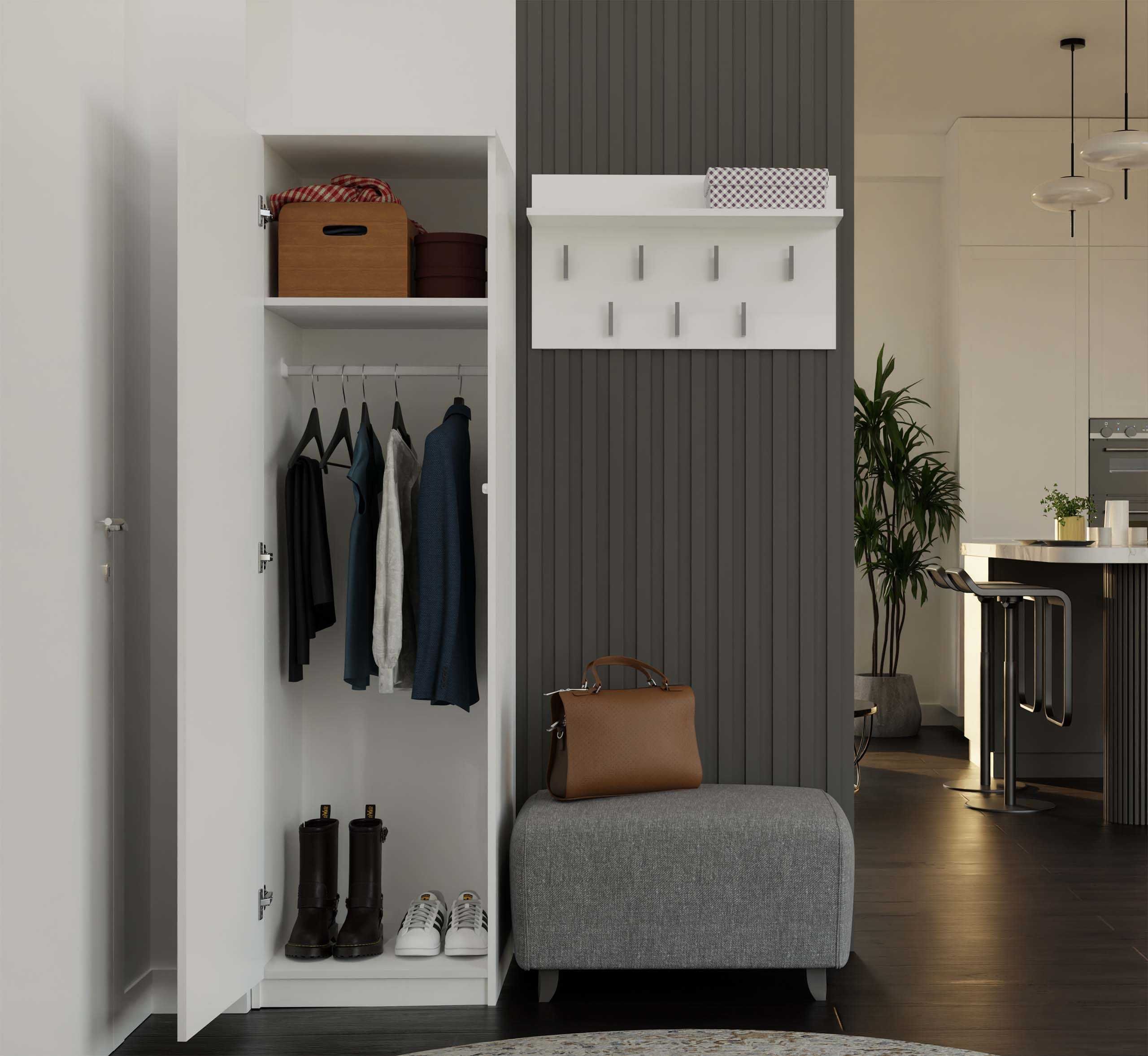SZAFA SD-50 z Lustrem Wąska 50x180cm Z Drążkiem i Półkami Tip-On BIAŁA