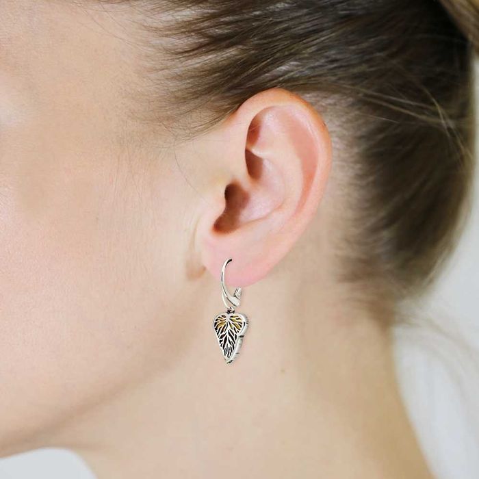 Srebrne kolczyki z bursztynami - Listki pr.925