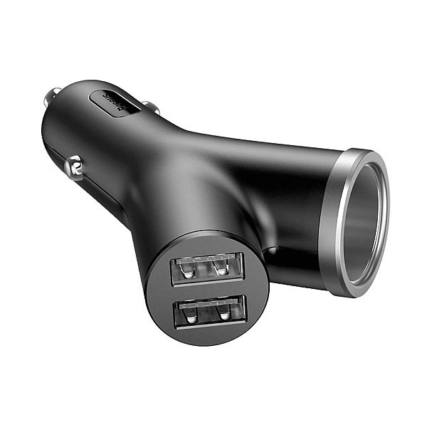 Baseus Y Type Car Charger ładowarka samochodowa 2x USB + gniazdo zapal