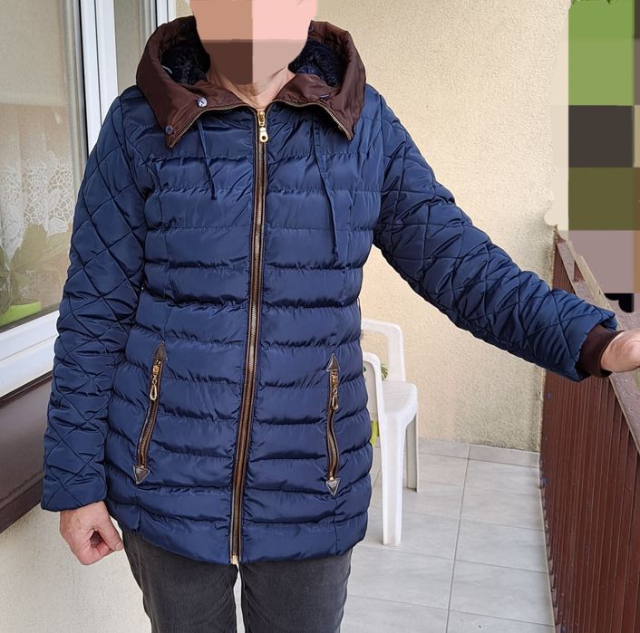 Kurtka zimowa ocieplana damska M,kurtka ciepła dłuższa z kapturem
