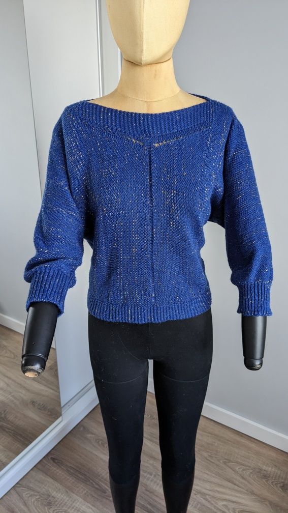 Sweter granatowy ze złotą nitką rozmiar 38 stan bardzo dobry