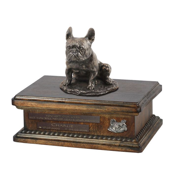 Buldog francuski IV drewniana urna niska z podobizną Art-Dog