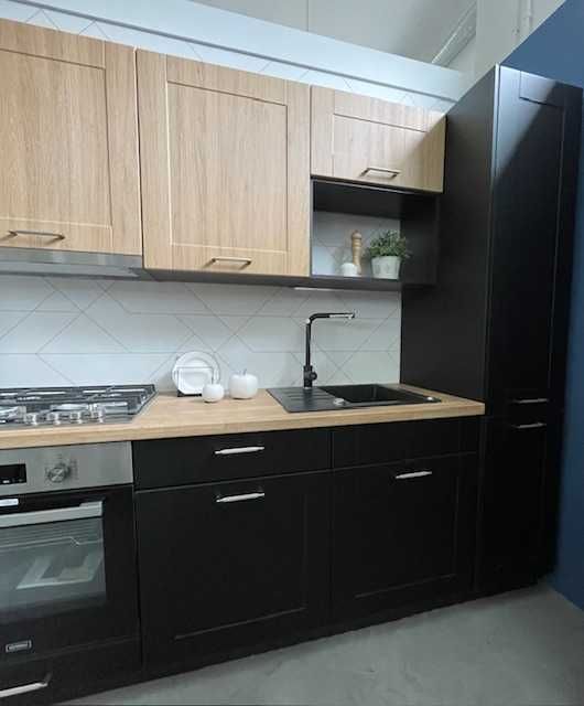 Zestaw mebli kuchennych dąb reveal/ czarny - nowy - kuchnia