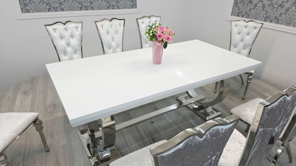 Jadalnia Stół Omega Decor 200x100 cm rozkładany + 8 krzeseł Love Snow