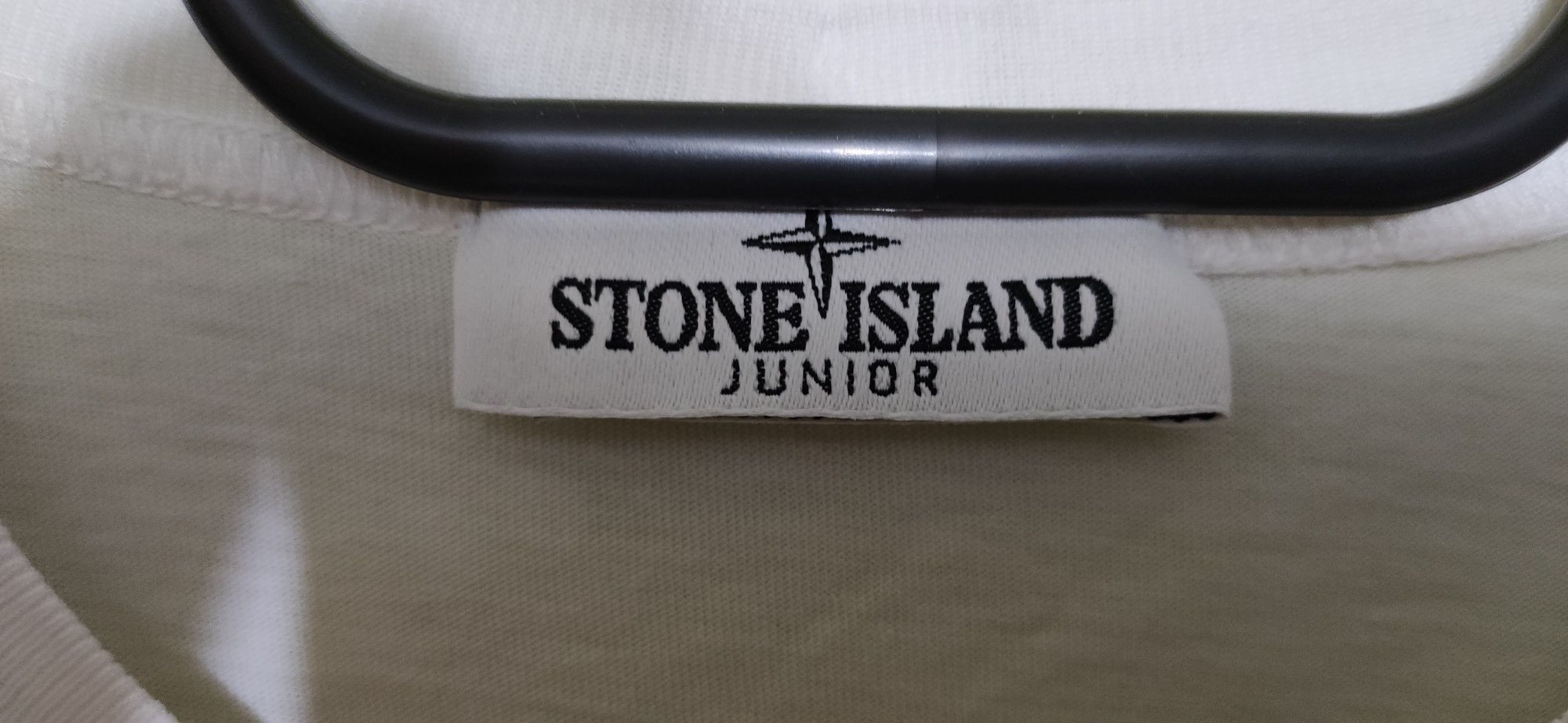 Koszulka t-shirt  Stone Island biała z czarnym logo z bawełny Jersey