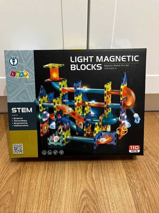Klocki magnetyczne 110 elementów świecący tor kulkowy 3D nowe