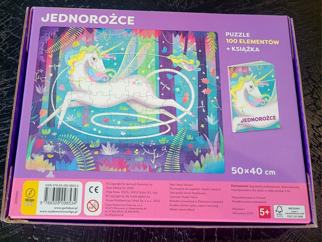 Jednorożce książką i puzzle 100 elementów
