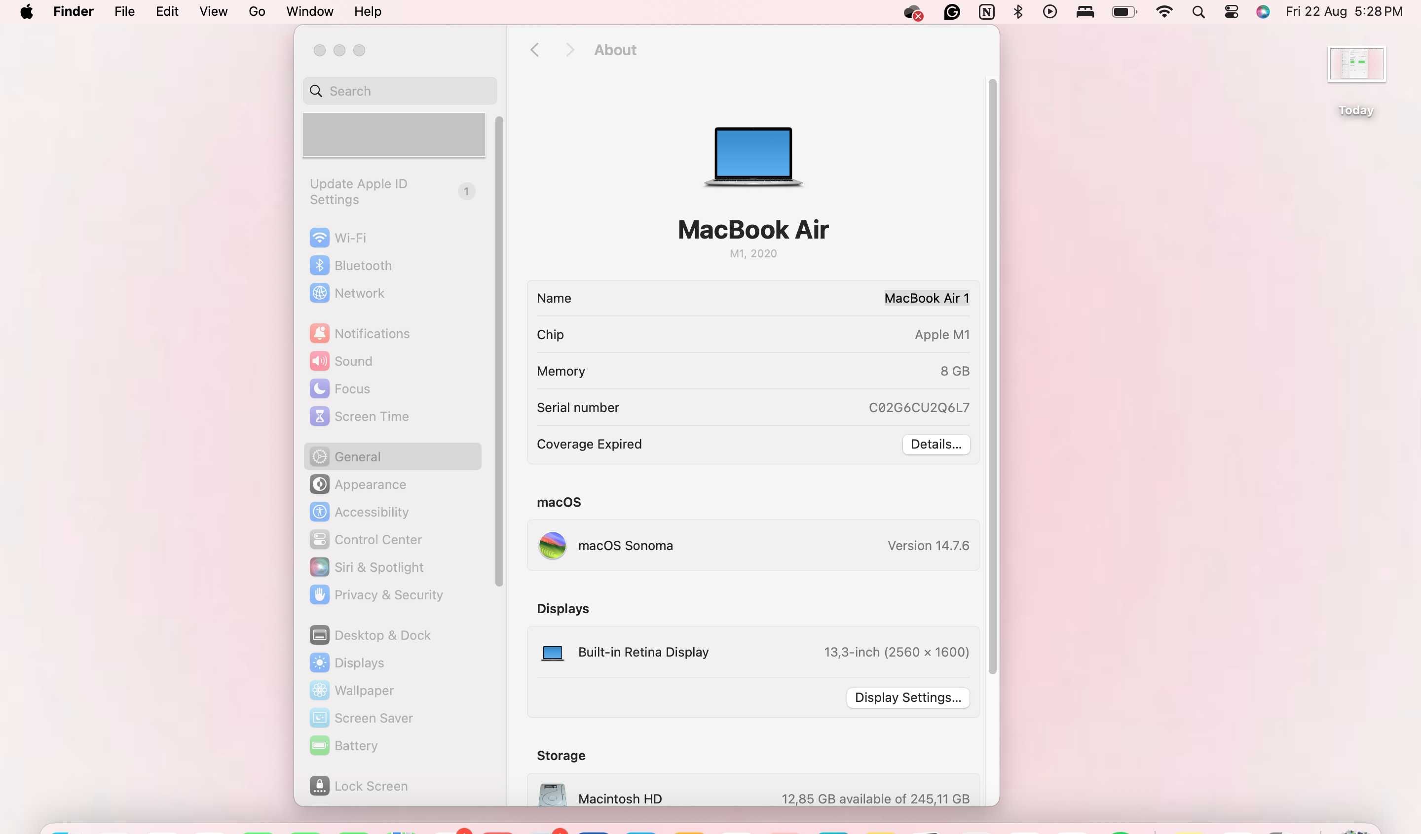 MacBook Air Apple M1 2020 8Gb 13.3 polegadas
