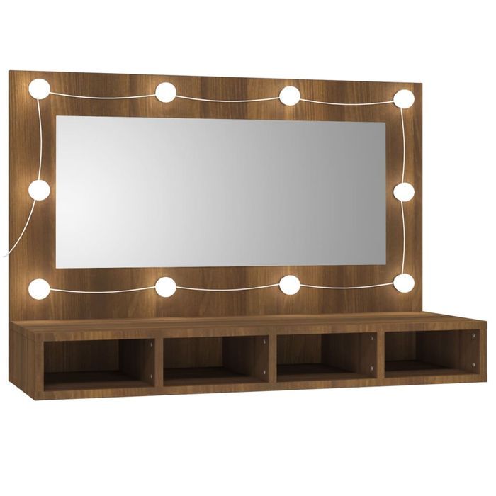 vidaXL Szafka z lustrem i oświetleniem LED, brązowy dąb, 90x31,5x62 cm