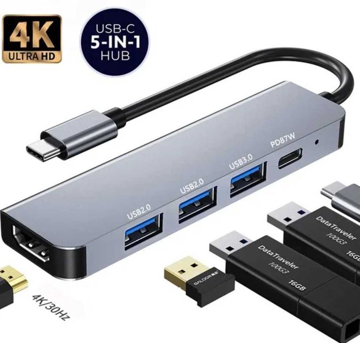 5-в-1 хаб док-станція HDMI USB PD87W