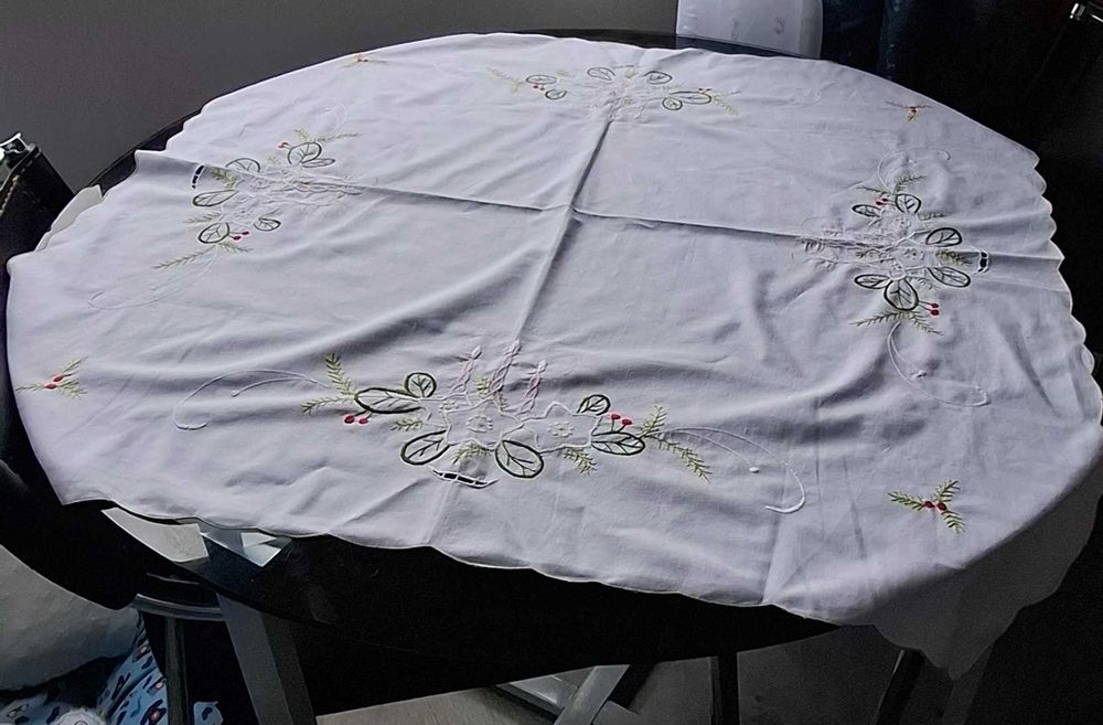 Nap85 - Toalha de mesa de chá de natal com bordado industrial