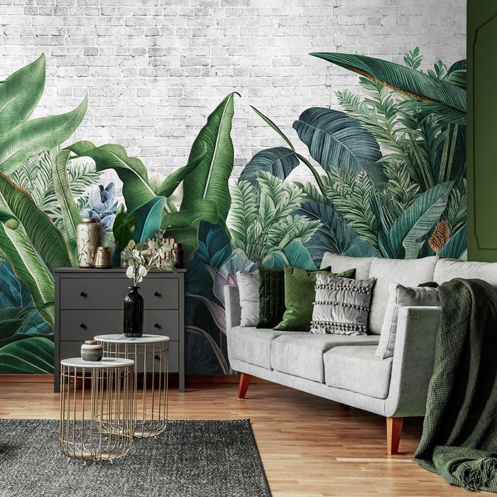 Fototapeta Liście Natura Zieleń Beton Boho 3D Twój Rozmiar + KLEJ