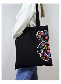 • Женская сумка на плечё, чёрная сумочка, эко шоппер, школьный шопер