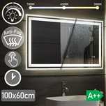 Lustro Aquamarin 100x60cm WISZĄCE ŚCIENNE Z LED + ANTI-FOG + ZEGAR