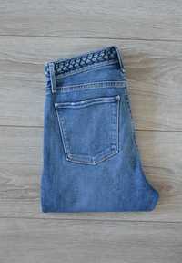 Abercrombie & Fitch High Rise niebieskie jeansy pleciony pas 27 36 S