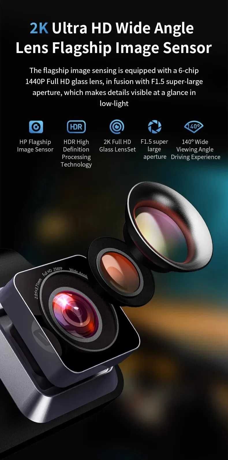 Видеорегистратор Hewlett-Packard F965W Dash Cam 1440P 2560*1440