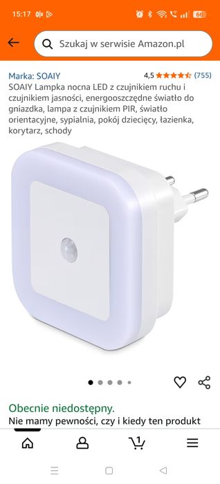 SOAIY Lampka Led Nocna 2SZT Oświetlenie 1W Czujnik ruchu