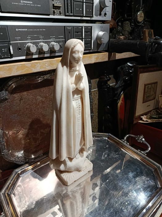 Escultura Esculpida Pedra Mármore Nossa Senhora 42 cm Antiga