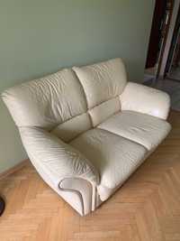 Komplet skórzany ecru kanapa + fotel