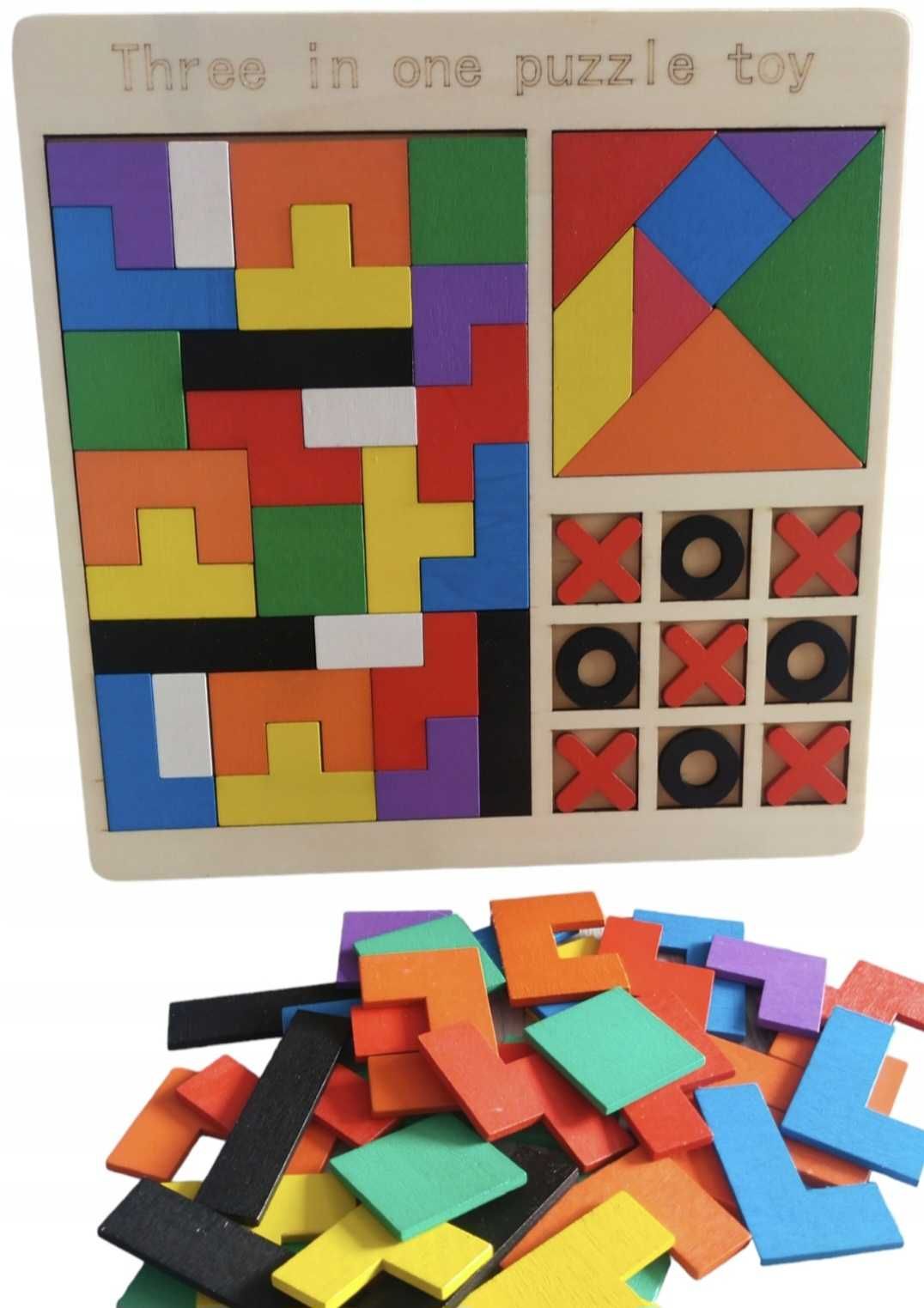 Nowa gra logiczna klocki drewniane układanka Tetris tangram 3w1 #140