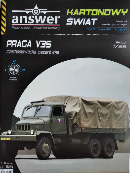 Model kartonowy ciężarówka wojskowa PRAGA V3S, Answer 9/2021, 1:25