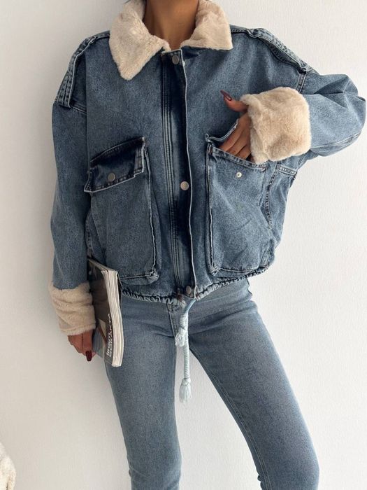 Стильна куртка джинсовка жіноча на хутрі/женская куртка джинсовка мех