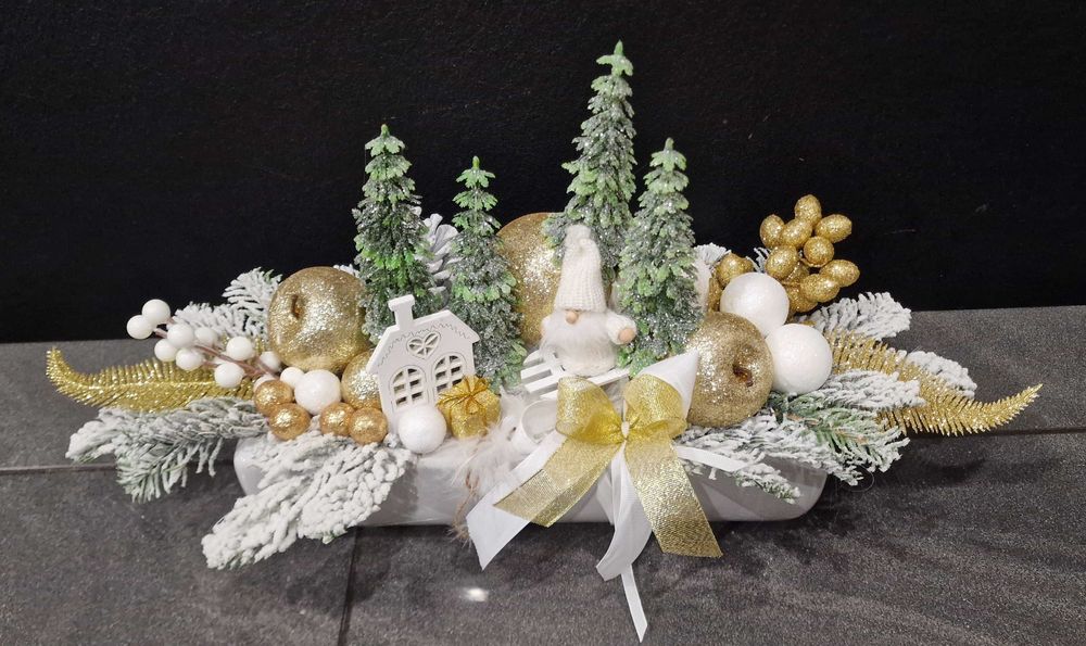 Stroik świąteczny  Boże Narodzenie  BIAŁO ZŁOTY B274