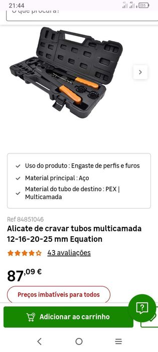 Alicate de  tubos multicamada Equation