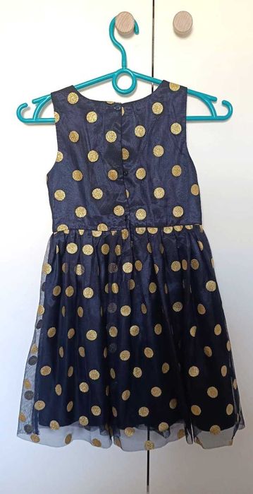 Sukienka elegancka dziewczynka tiulowa kropki granatowa wesele 128 H&M