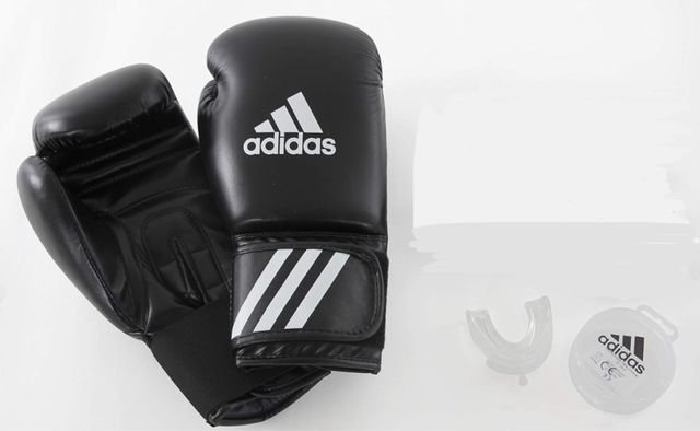 Adidas rękawice bokserskie czarne + szczęka zestaw rozmiar 8 oz