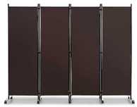 Parawan pokojowy 4-panelowy na kółkach, ścianka 225 x 173 cm brąz