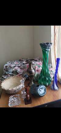 вазы стеклянные, латунные хрустальные, подсвечники, салатницы