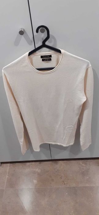 Camisola fina Slim Fit branca/bege- Massimo dutti