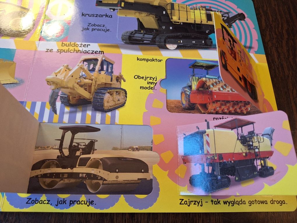 Na budowie. 20 okienek. Duża książka z pojazdami. Twarde strony.