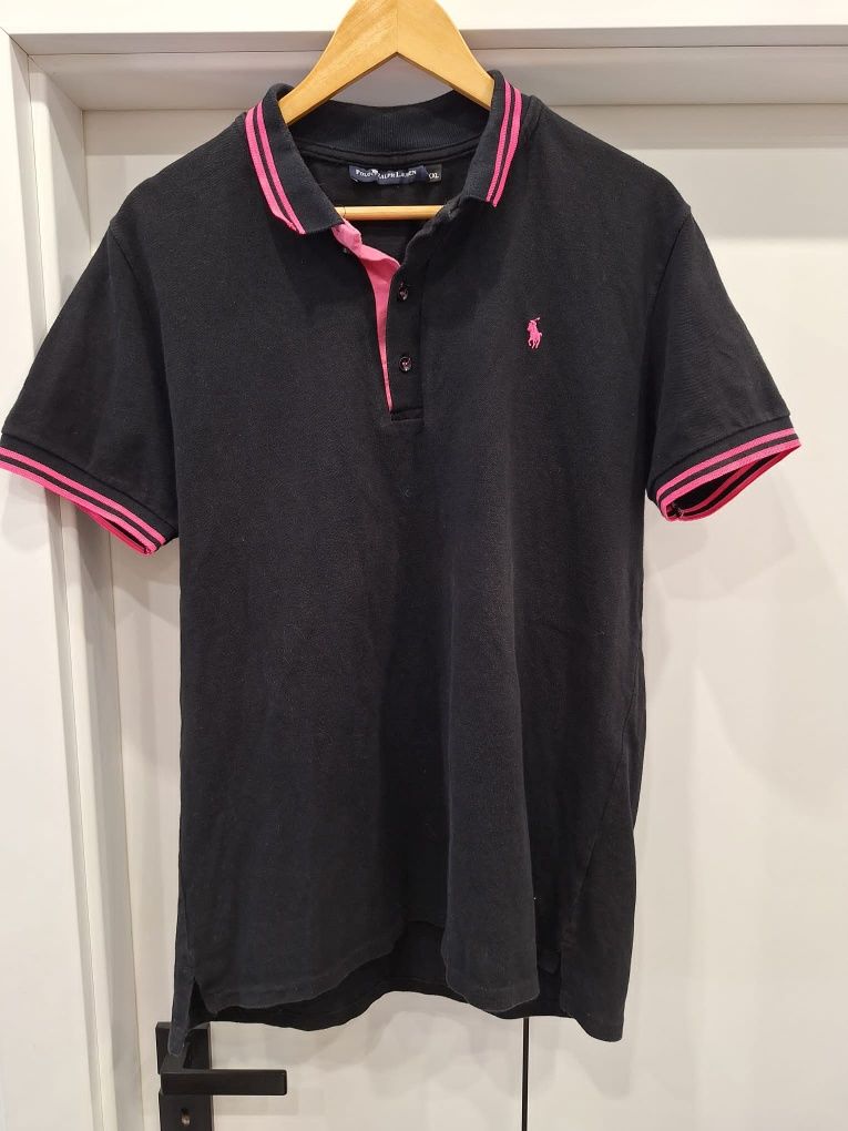 Koszulka tshirt z kołnierzykiem czarny logowany Polo Ralph Lauren