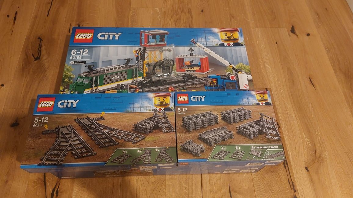 4w1 XXL lego city pociąg 60198+tory60205+zwrotnice 60238+lampki 88005