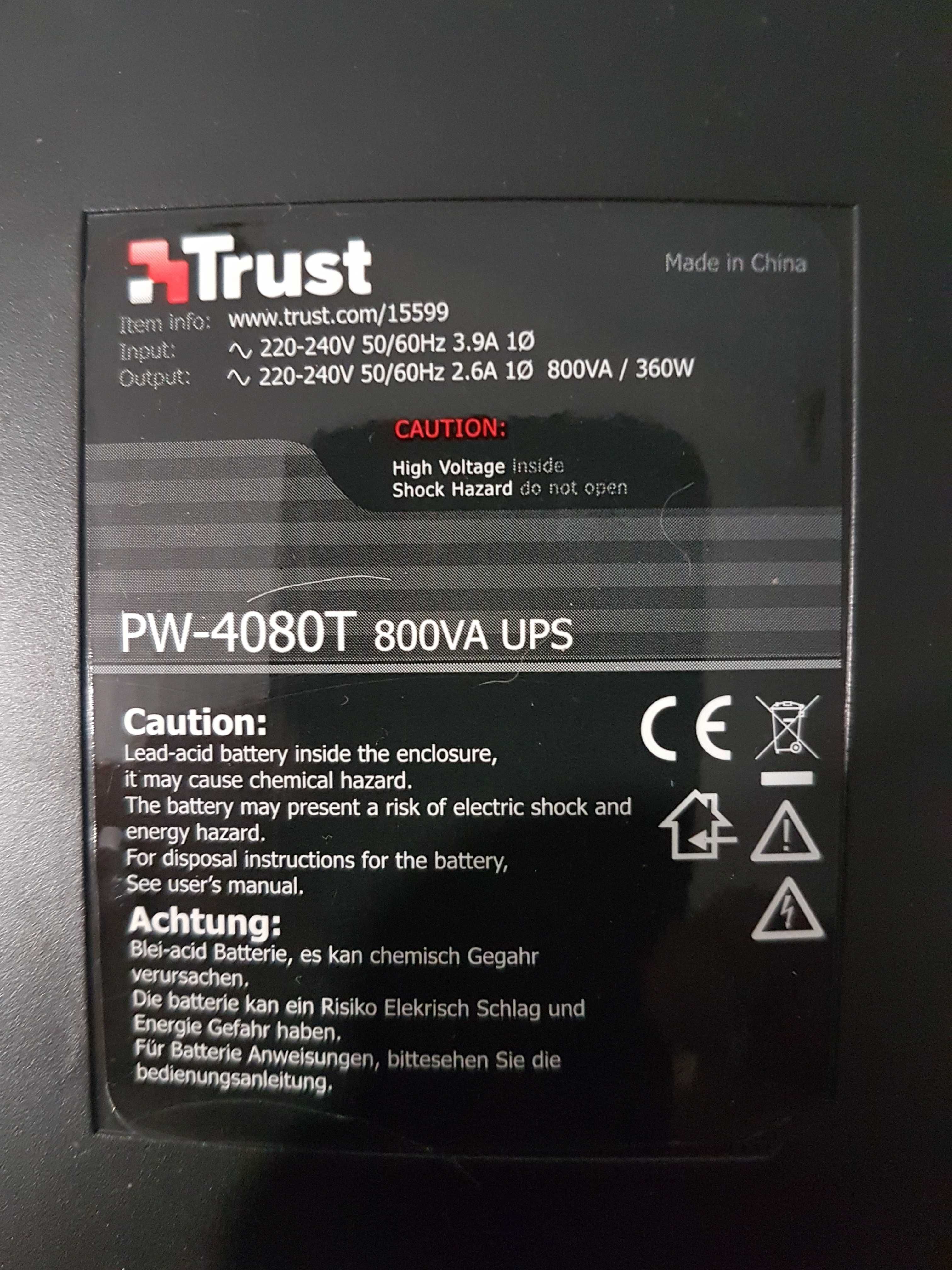 Источник бесперебойного питания Trust PW-4080T 800VA UPS