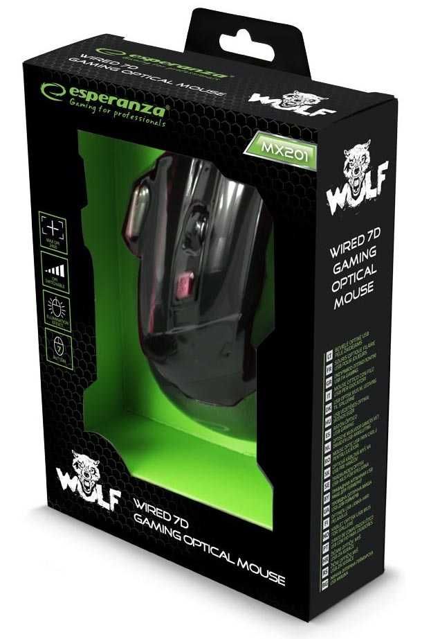 Mysz dla graczy Esperanza MX201 Wolf 7D USB kolor: czerwony
