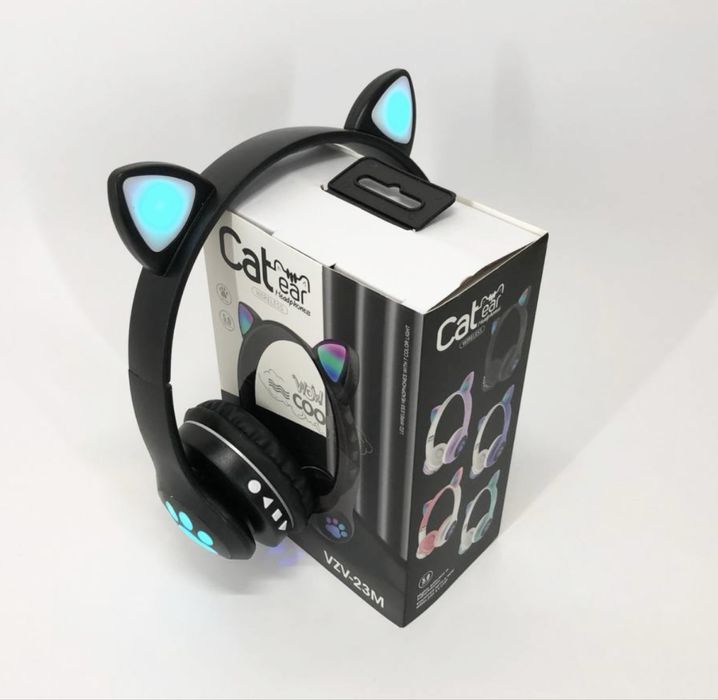 Бездротові навушники Cat VZV 23M з котячими вушками та RGB, чорні,Топ)