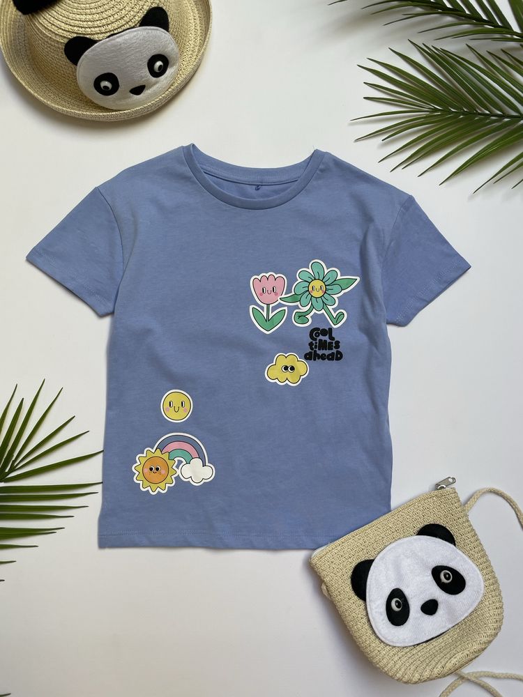 98-104 George bawełniana koszulka tshirt nadruk tęcza kwiaty smile UK
