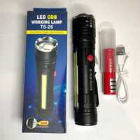 Тактический ручной фонарь Police T6 COB фонарик zoom аккумуляторный