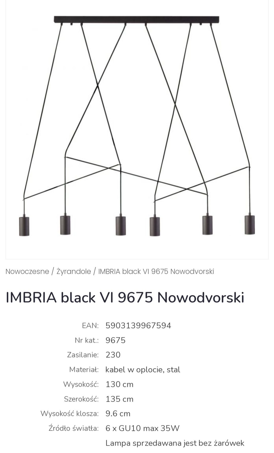 Sprzedam nowa lampę Imbria na 6 żarówek