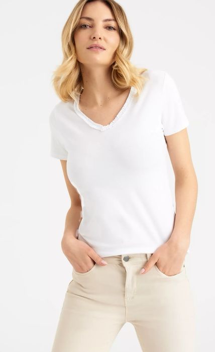 Biała koszulka tshirt Greenpoint dekolt  36 S  24hm
