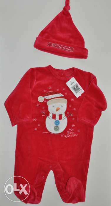Śliczny na święta dla niemowlaka - komplet pajacyk + czapka 3-6 m-cy