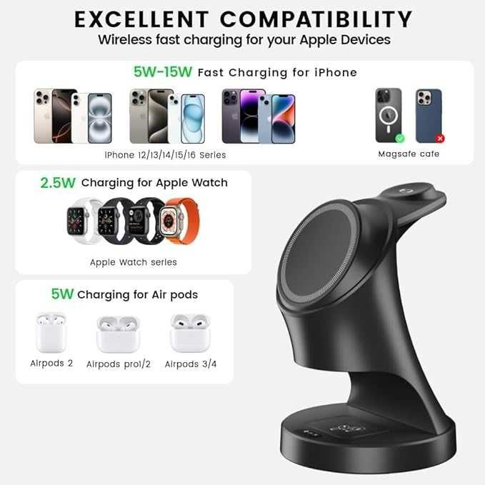 Magnetyczna ładowarka do Apple Watch i iPhone'a, 3 w 1