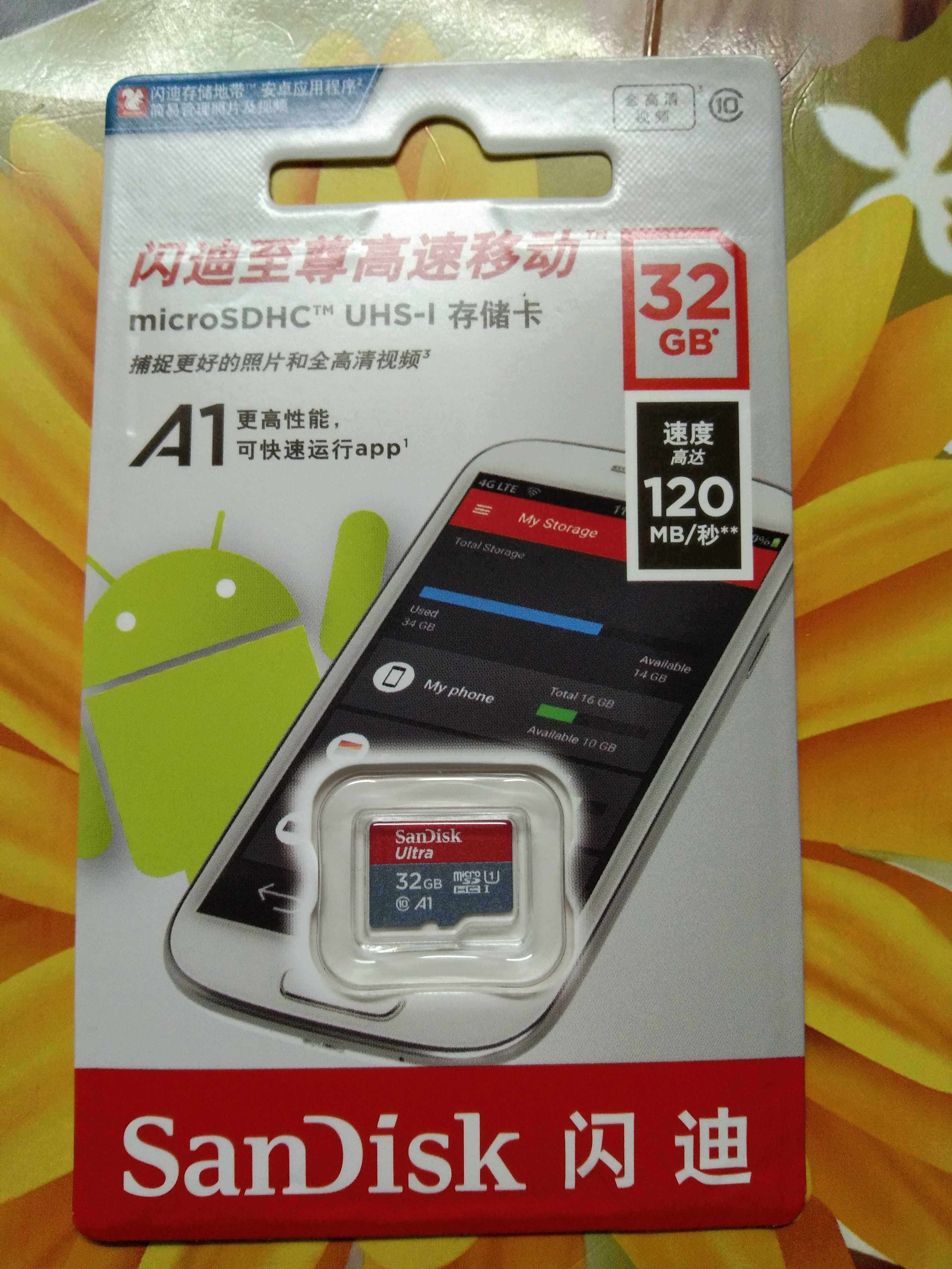 Карта памяти микро CD, SanDisk, на 32Gb, Малайзия, новая