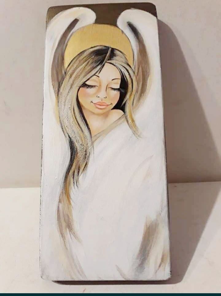Obraz anioła malowany na drewnie chrzest komunia prezent