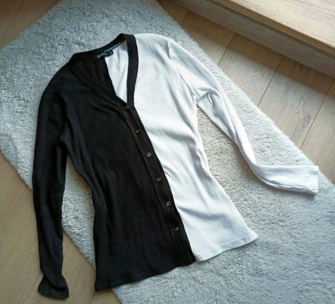 Biało czarny sweter kardigan bawełna M-XL