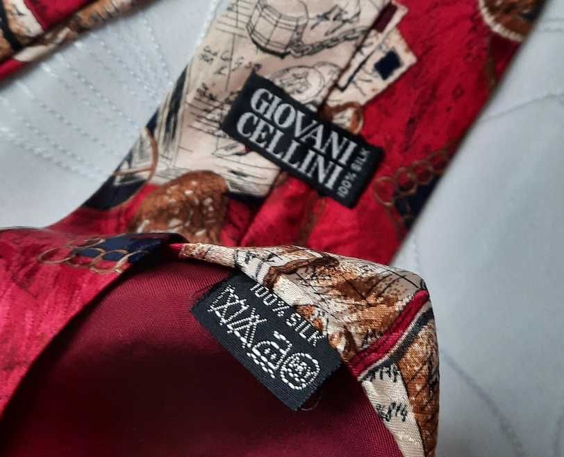 100% Jedwab Nowy Giovani Cellini elegancki róż bordo granat krawat