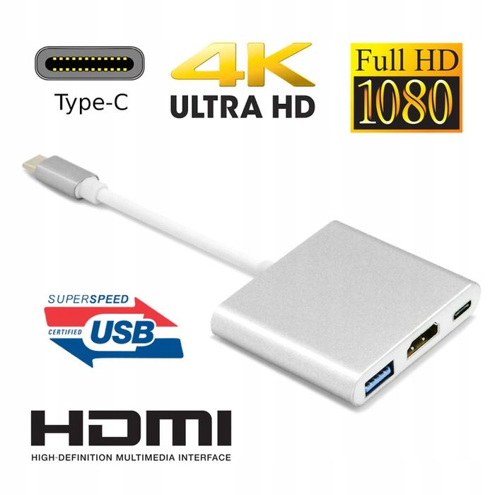 Adapter Kabel usb-c hdmi hub 3w1 usb typ c usb full hd mhl 4k xshop